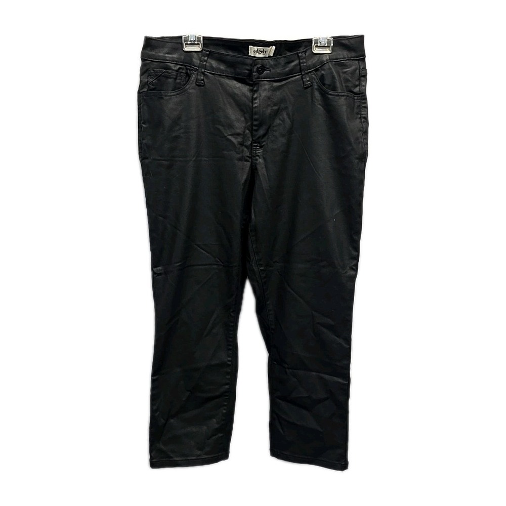 Edgely Black Slim Straight Ankle Pants High Rise Coated Look sz 16W Short